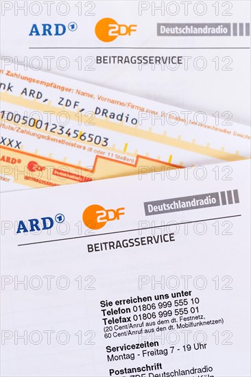 Contribution service of ARD and ZDF Rundfunkgebuehr GEZ with remittance slip in Stuttgart
