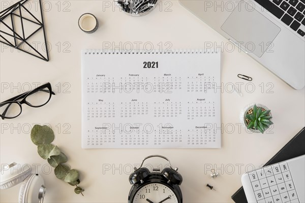 Top view desk 2021 calendar. Resolution and high quality beautiful photo