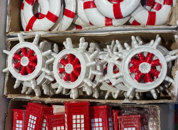 Set of wooden steering wheels of a boat