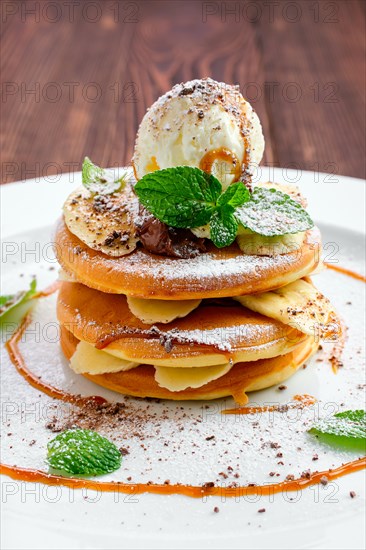 American pancakes with ice cream