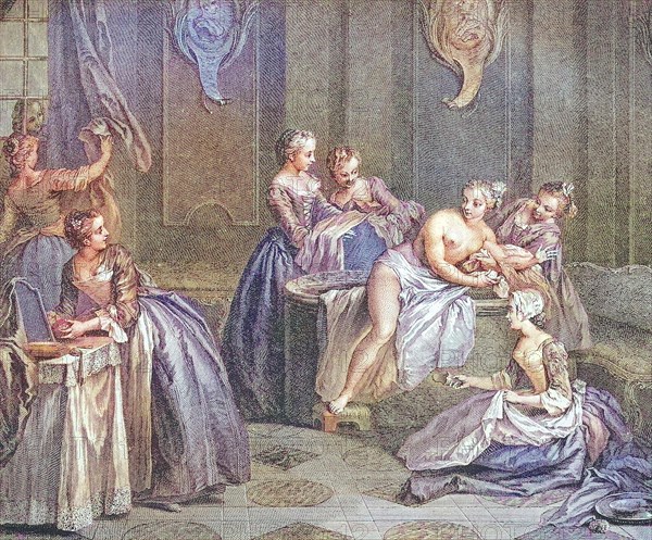 Gallant French copper engraving of an erotic scene of distinguished society