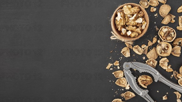 Top view walnuts with cracker copy space. Resolution and high quality beautiful photo