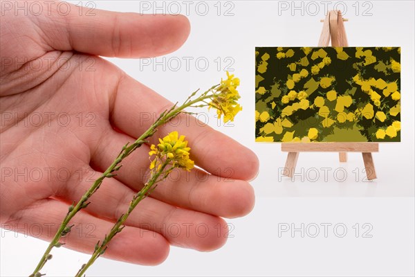 Flower garden view on a painting tripod on white background