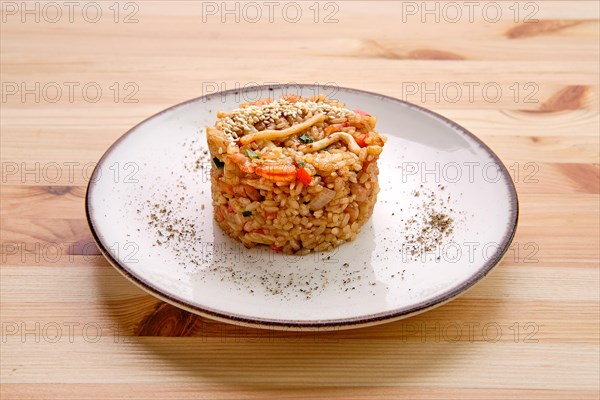 Shrimp and squid salad with spicy rice