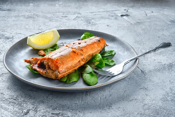 Red salmon baked in oven with spice