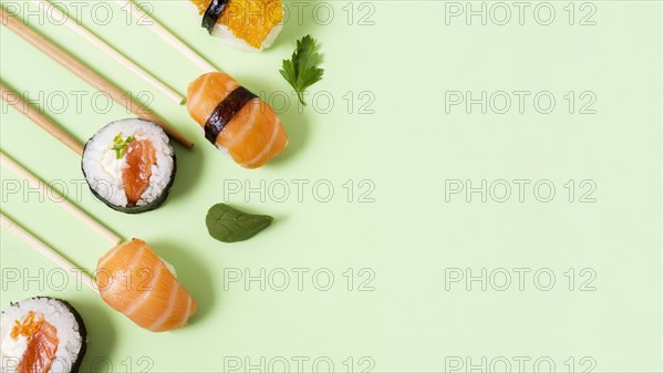 Copy space fresh sushi rolls