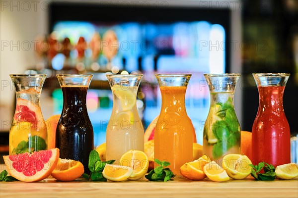 Assortment of cold lemonade on the barcounter