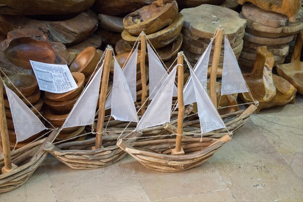 Set of hand made sail boats in view