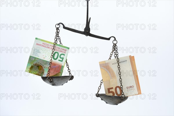 Weighing pan with franc and euro notes