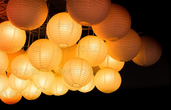 Bunch of paper lantern lamps in the display