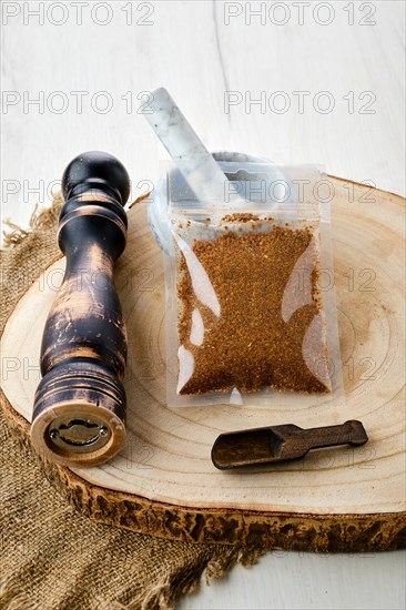 Mixture of different spices in plastic packaging