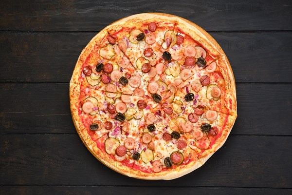 Pizza with various kind of thin sausages