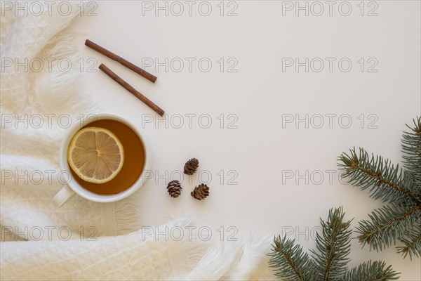 Delicious hot tea with cinnamon rolls