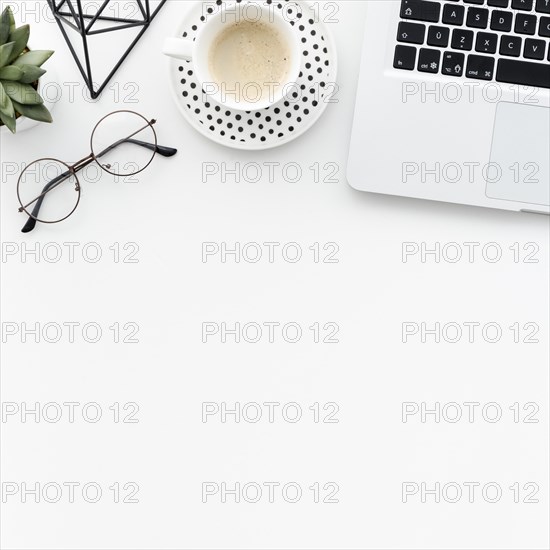 Top view desk with laptop coffee. Resolution and high quality beautiful photo