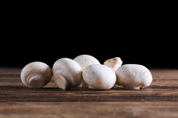 Fresh champignon on wooden background