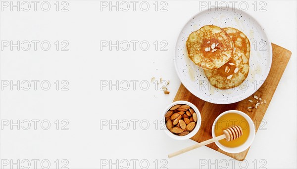 Top view delicious crepes on wooden board. Resolution and high quality beautiful photo