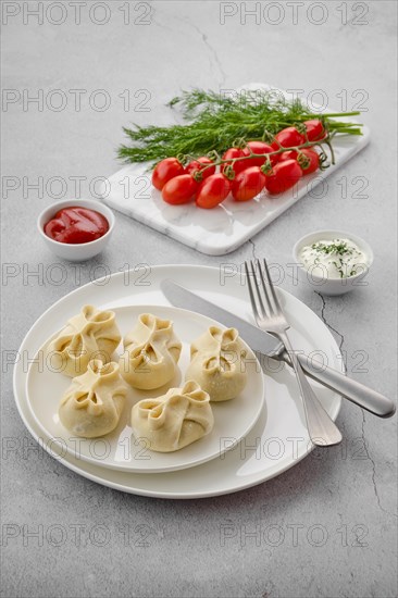 Frozen semifinished manti stuffed with lamb meat