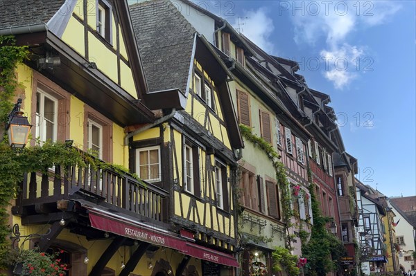 Colourful half-timbered houses in the historic old town of Riquewihr