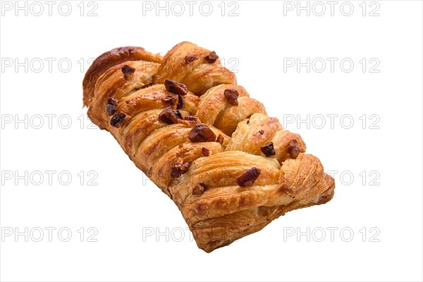 Puff pastry raisin bun isolated on white