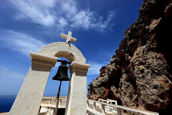 Bell tower of the monastery in the mountains near the coastal road to Agios Nikolaos