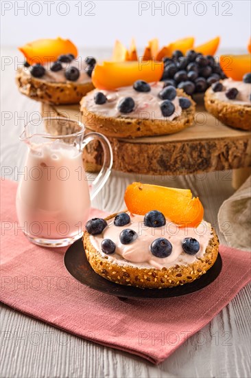 Closeup view of sweet buns with yogurt