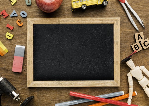 Top view blackboard with letters apple. Resolution and high quality beautiful photo