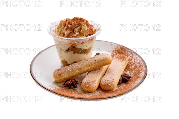 Whipped cream with ladyfinger cookie isolated on white