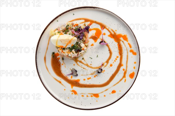 Salad olivier with egg isolated on white background