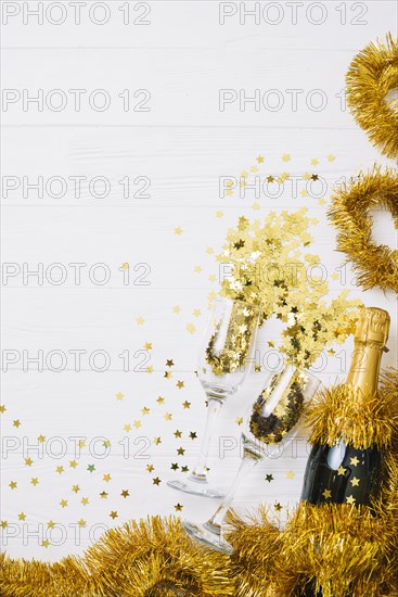Champagne bottle with tinsel table