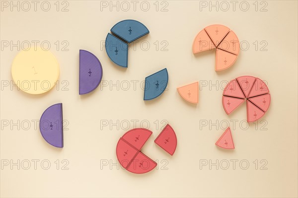 Colourful statistical pie charts science fractions