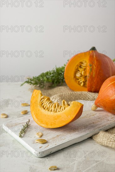 Delicious pumpkin wooden board