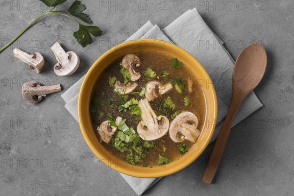 Top view tasty mushroom soup. Resolution and high quality beautiful photo