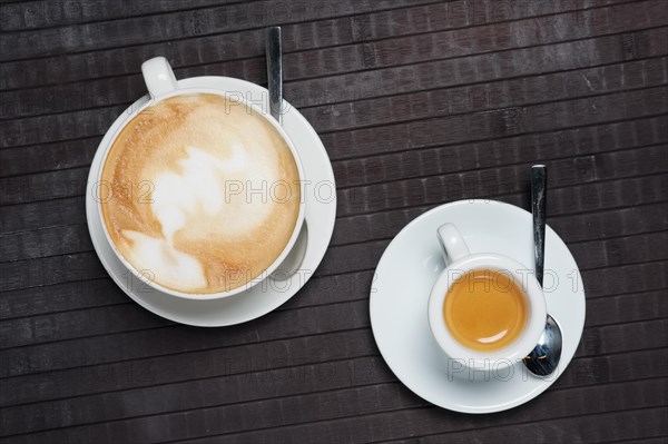 Cup of coffee and espresso top view