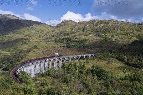 Glenfinnan Viaduct from the Harry Potter films with steam locomotive