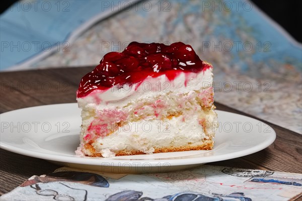 Piece of fresh cherry cake