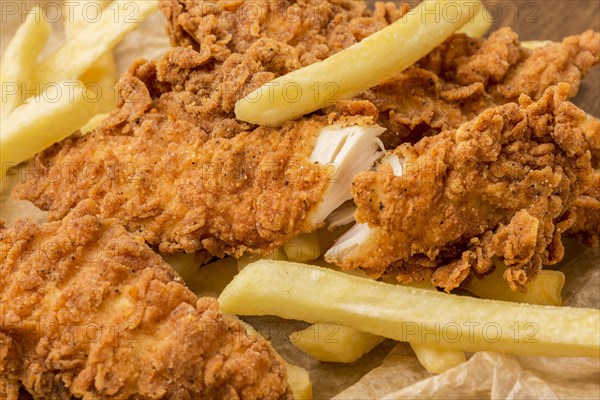 Close up fried chicken fries