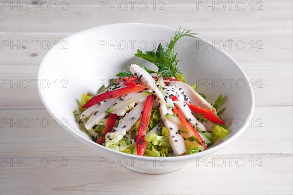 Salad with chicken fillet and bell pepper