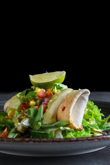 Tostada with beef garnished with pepper