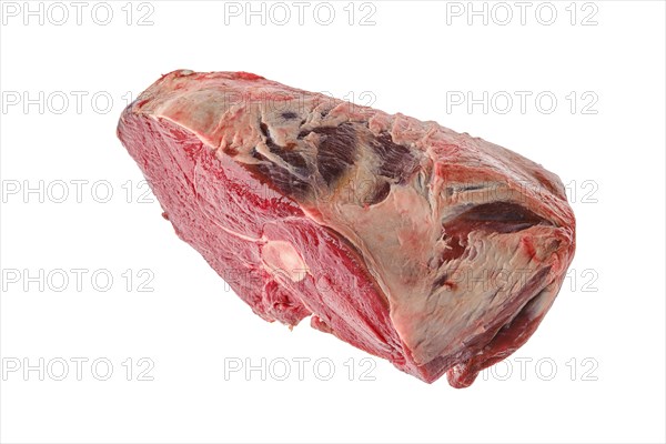 Top view of raw fresh beef shank cross-cut isolated on white background