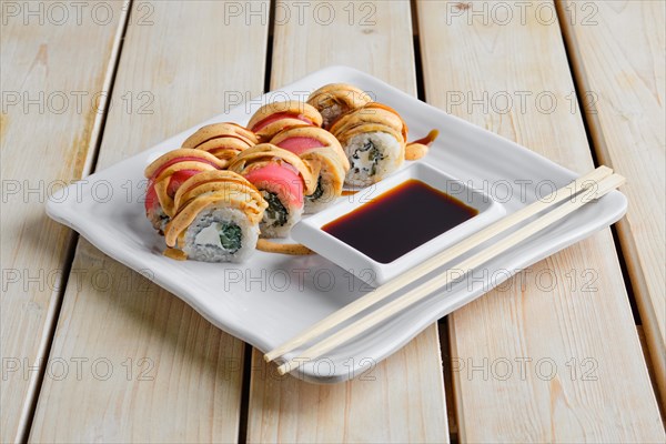 Top view of rolls with tuna