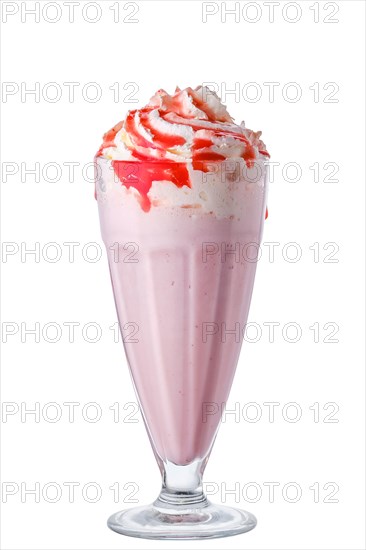 Milkshake with whipped cream and chocolate bar isolated on white background