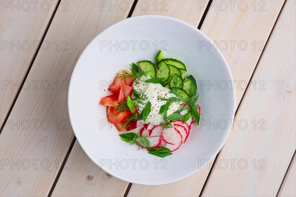 Top view of salad with radish