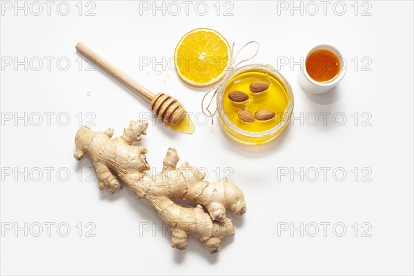 Top view ginger with honey stick. Resolution and high quality beautiful photo