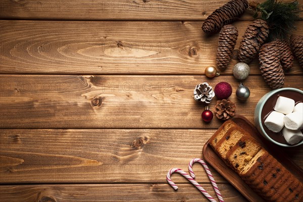 Top view hot chocolate with cake 1. Resolution and high quality beautiful photo