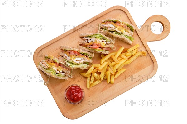 Club sandwich with american fries