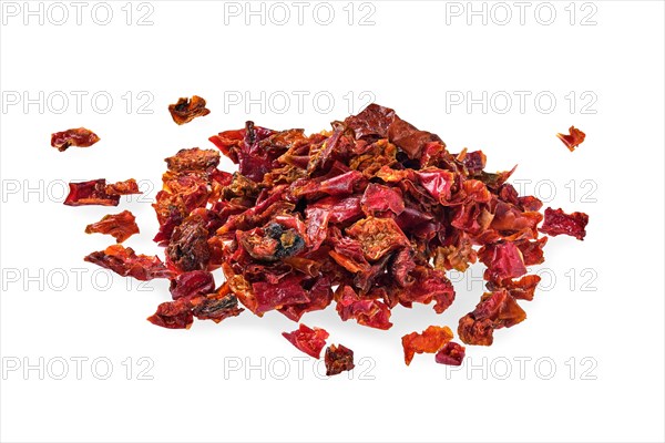 Macro photo of dried paprika isolated on white background