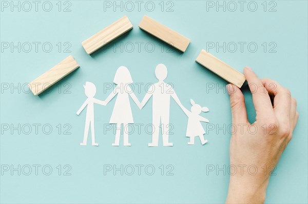 Composition family concept blue background