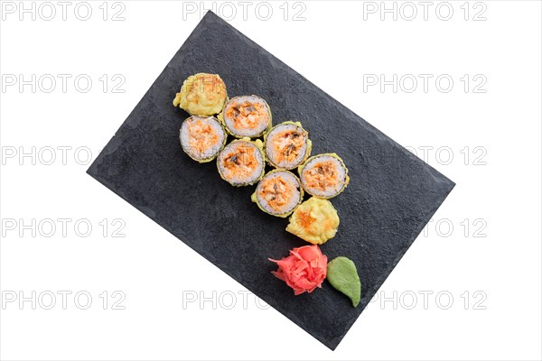 Bonito rolls with garnish isolated on white background