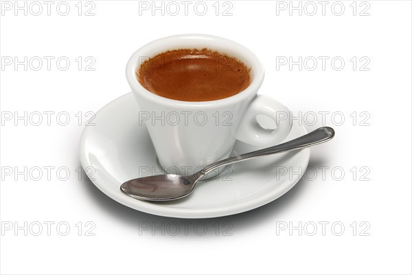 Cup of fresh hop espresso isolated on white