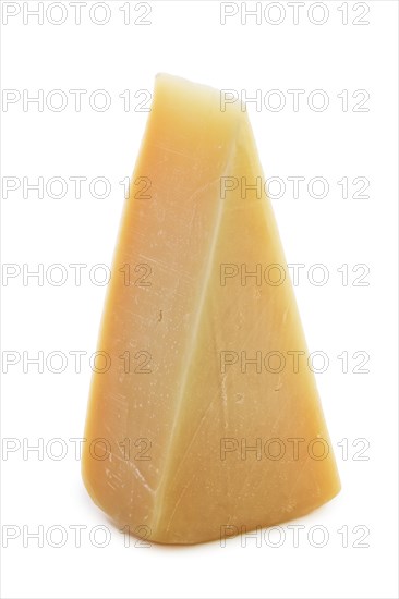 Triangle piece of parmesan cheese isolated on white background
